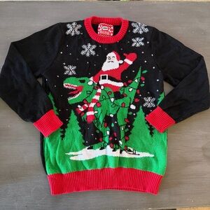 Boys Ugly Christmas Sweater Santa Dinosaur Size Medium